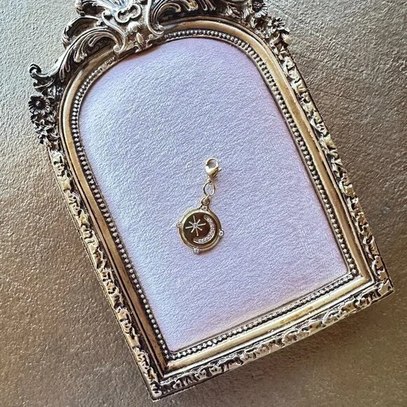 Moon & Star Charm Pendant 18k Gold PVD Stainless Steel Micro Crystals w/ Clasp - Picture 13 of 13